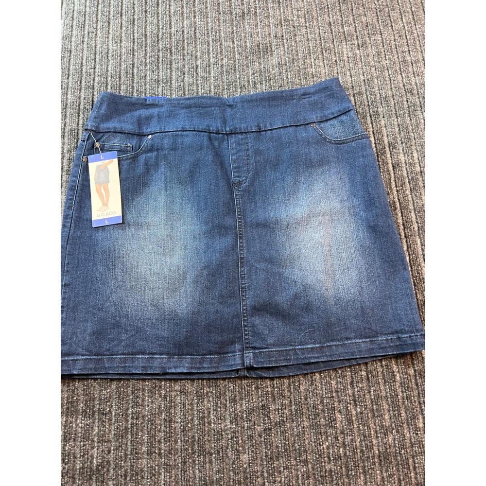 S.C. & CO. Denim Skort Women L Blue Pull-On Stretch Built-in Shorts 1508337 NWT